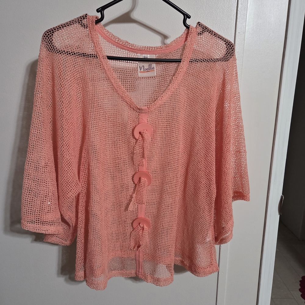 Noelle Coral Mesh Knit Top
